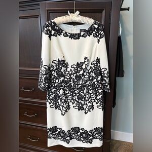 Adrianna Papell cream dress with imprinted black lace
